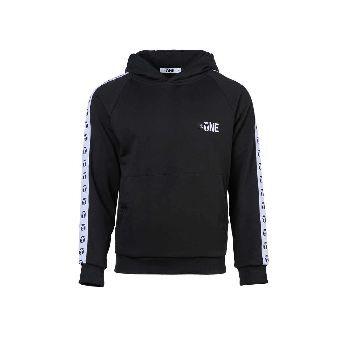 THE ONE CO Legacy Tape Hoodie in Jet Black, 390GSM heavyweight French Terry, oversized dropped-shoulder fit