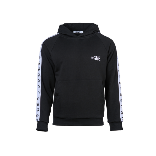THE ONE CO Legacy Tape Hoodie in Jet Black, 390GSM heavyweight French Terry, oversized dropped-shoulder fit