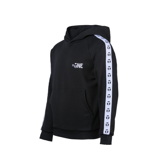 THE ONE CO Legacy Tape Hoodie in Jet Black, 390GSM heavyweight French Terry